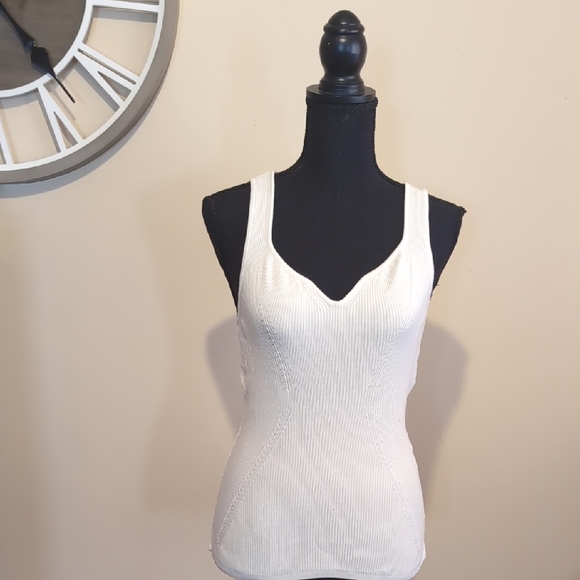White House Black Market Tops - White House Black Market White Fitted Ribbed Tank Top